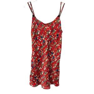 Josie Women’s Asian Print Cami Slip Dress S Red Adjustable Strap Sleeveless Y2K